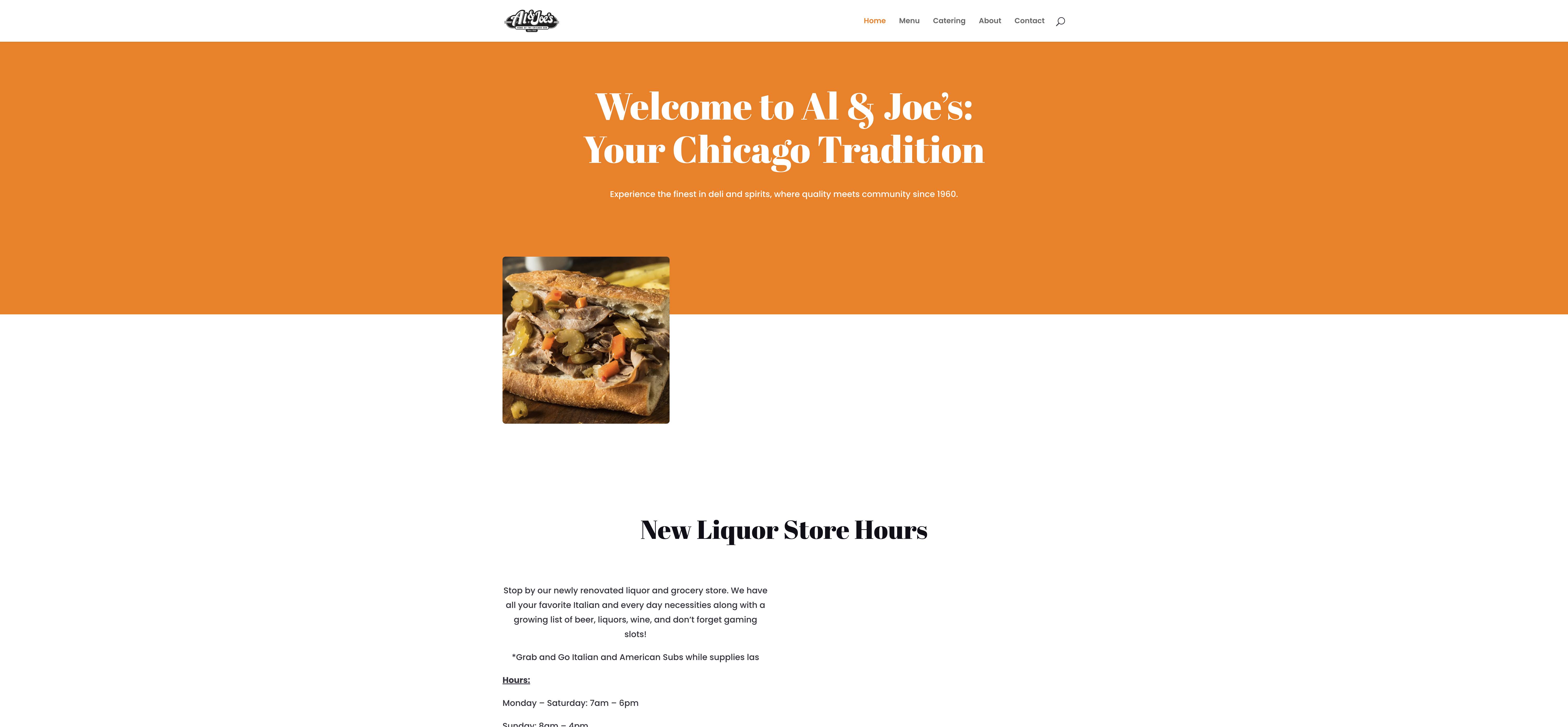 Homepage screenshot of the Al & Joe’s Foods & Liquors website, built by Web Pro Chicago