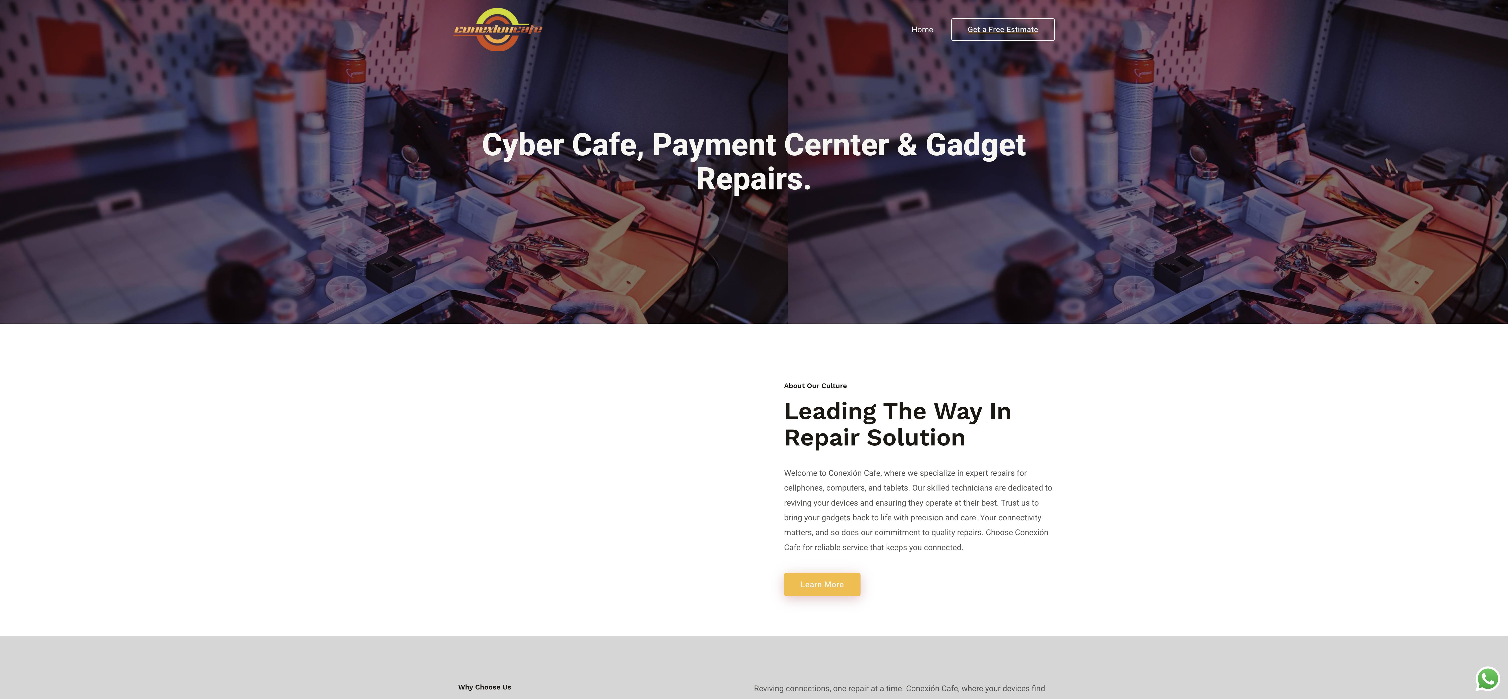 Homepage screenshot of the Conexión Café website, built by Web Pro Chicago