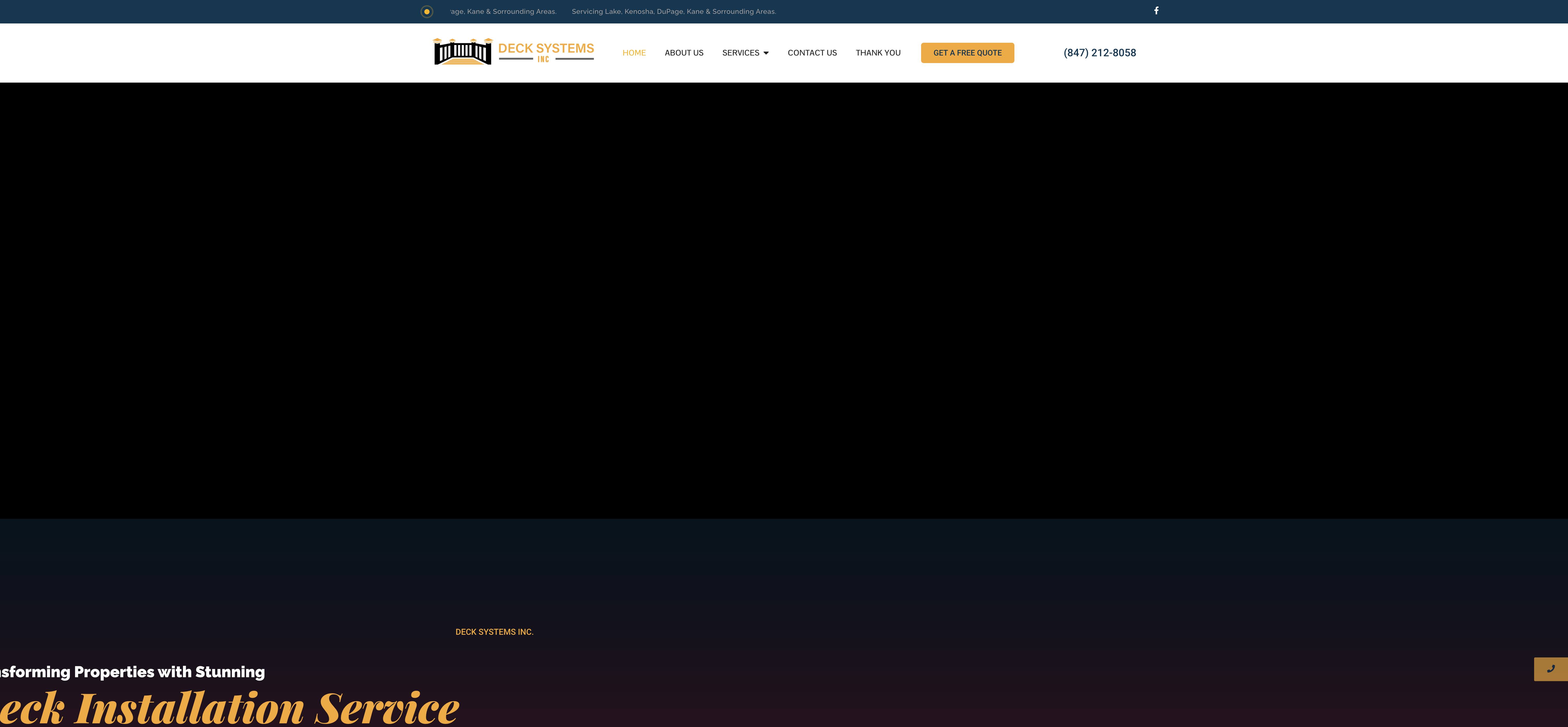 Homepage screenshot of the Deck Systems Inc website, built by Web Pro Chicago