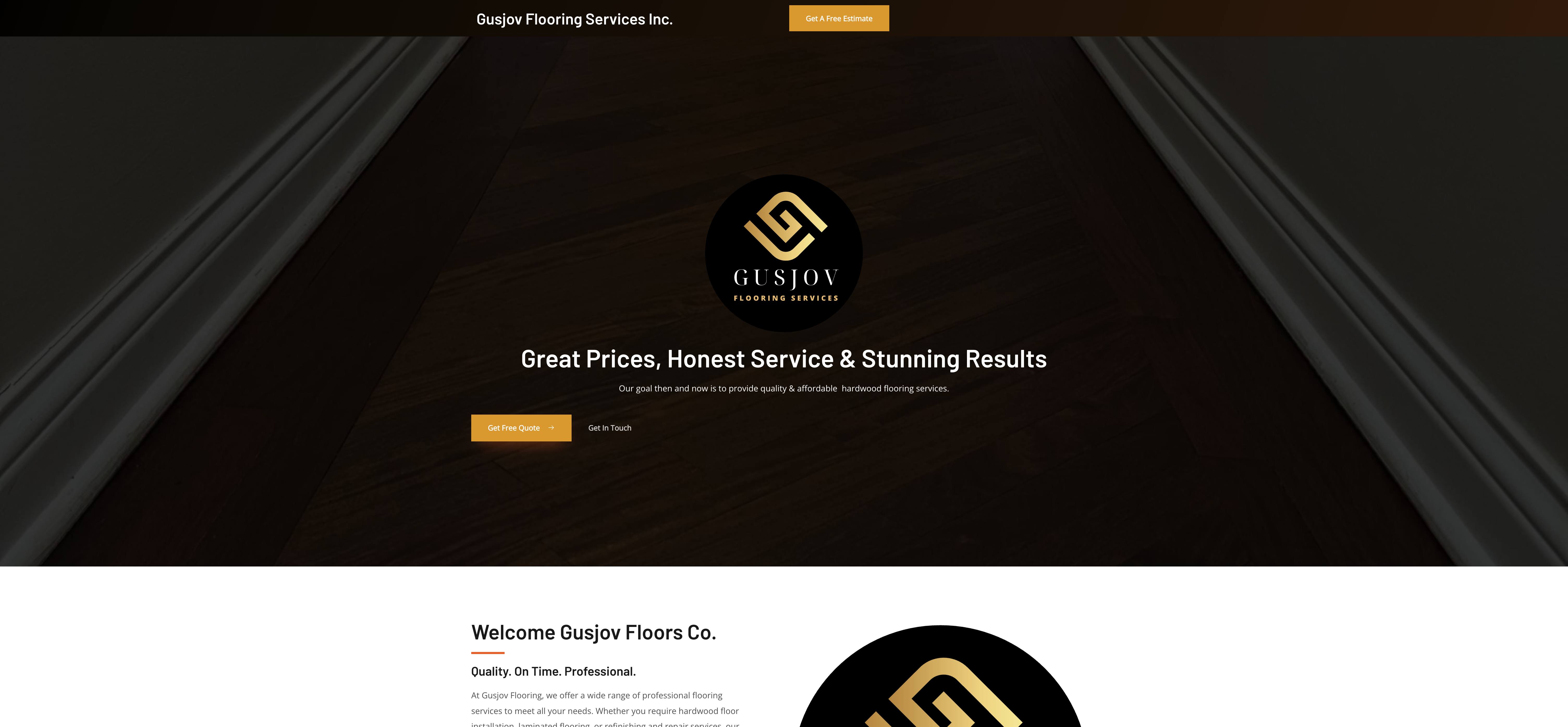 Homepage screenshot of the Gusjov Flooring Services website, built by Web Pro Chicago