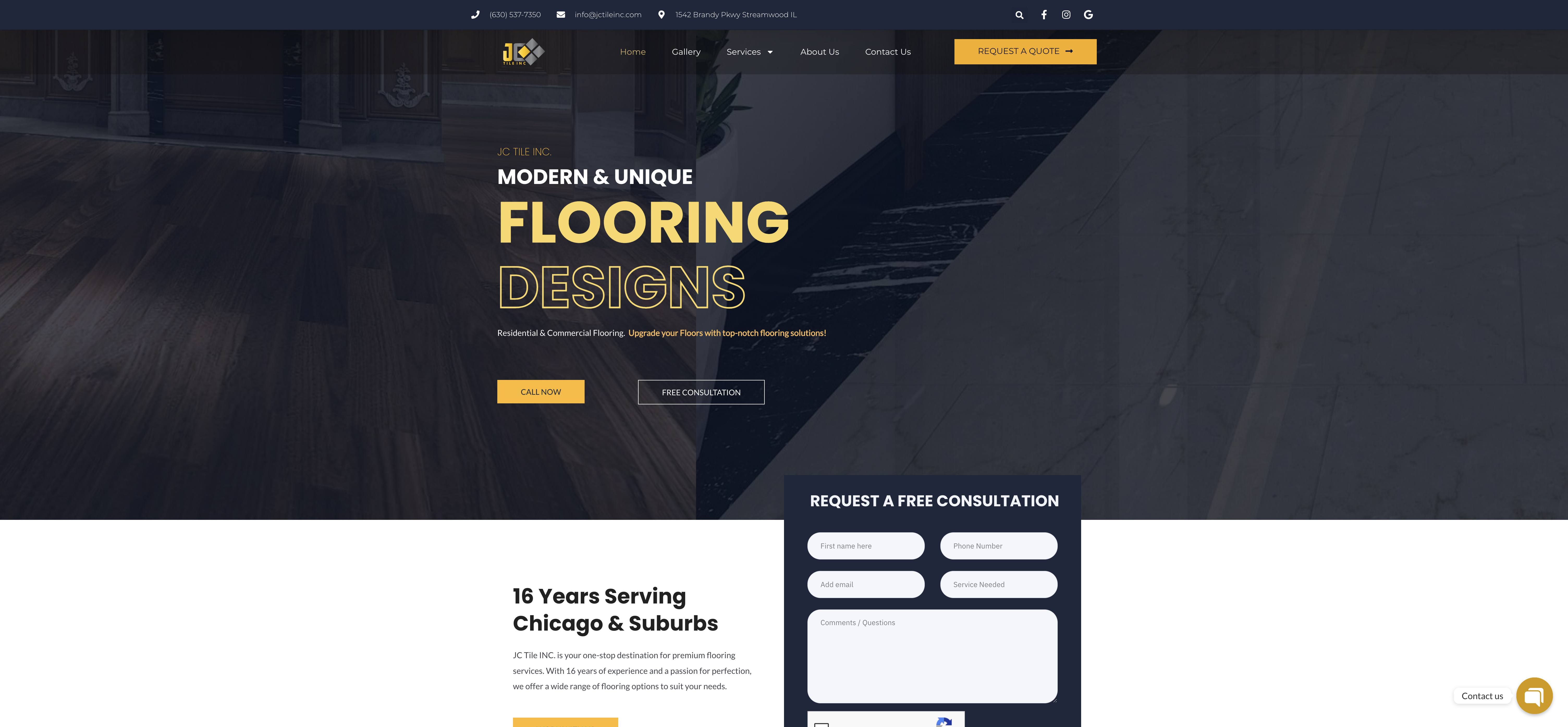 Homepage screenshot of the JC Tile Inc website, built by Web Pro Chicago