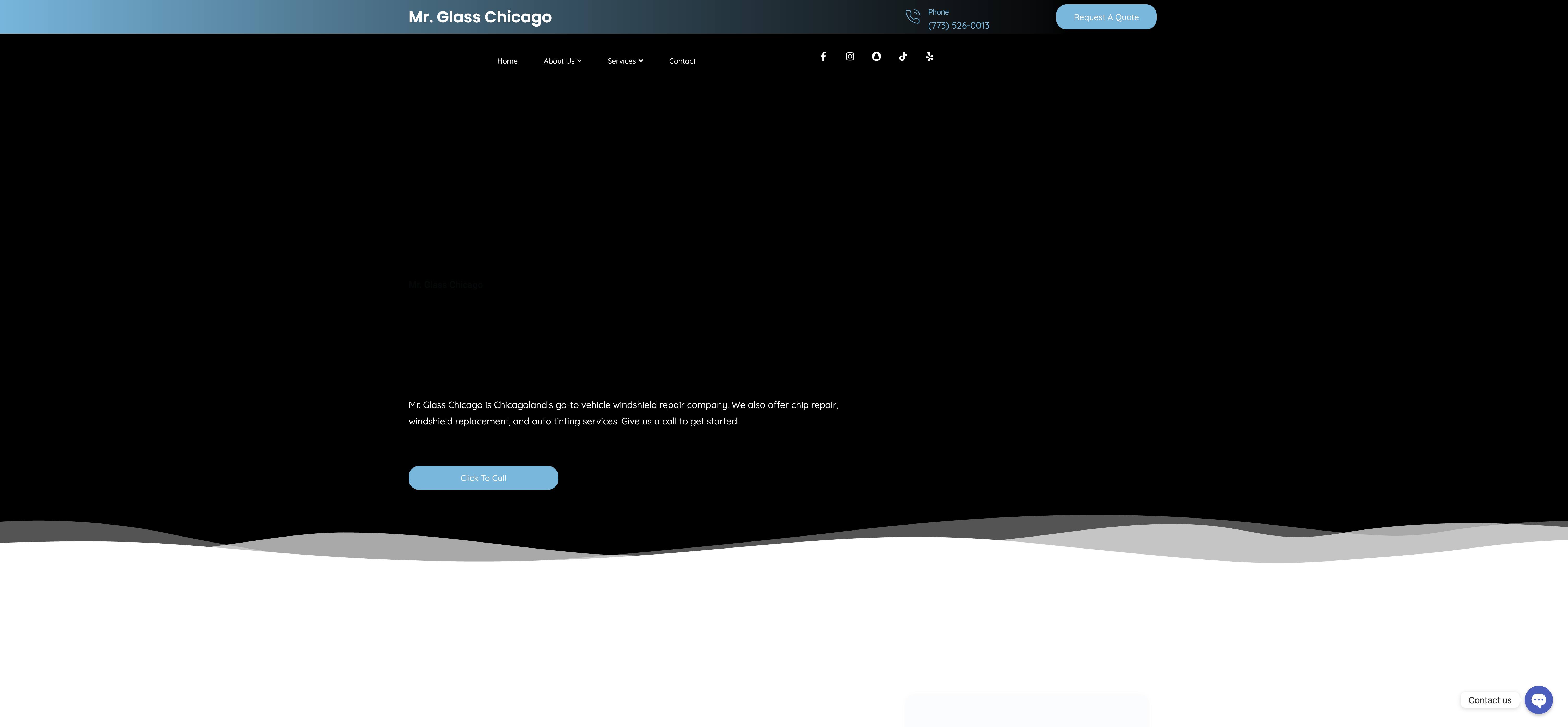 Homepage screenshot of the Mr. Glass Chicago website, built by Web Pro Chicago