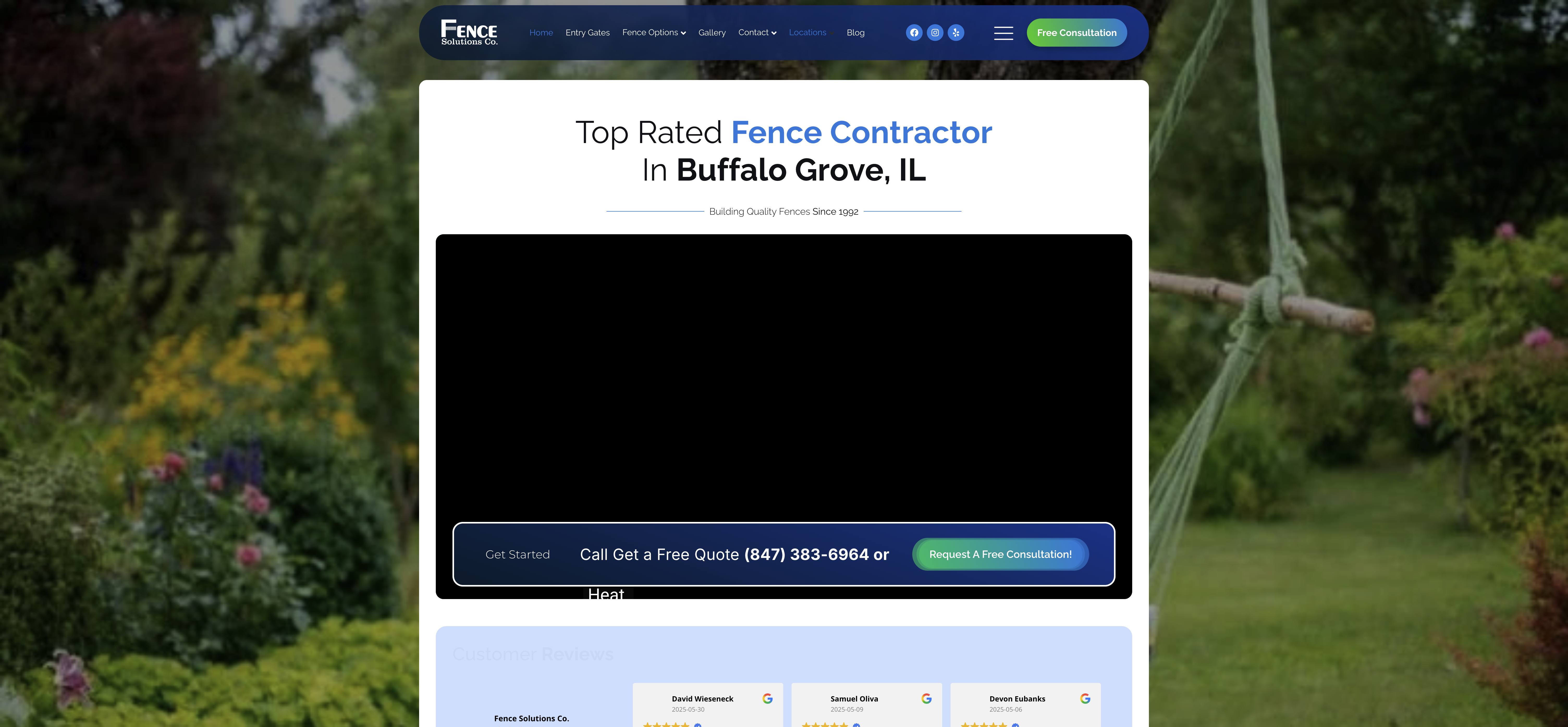 Homepage screenshot of the Fence Solutions Co website, built by Web Pro Chicago